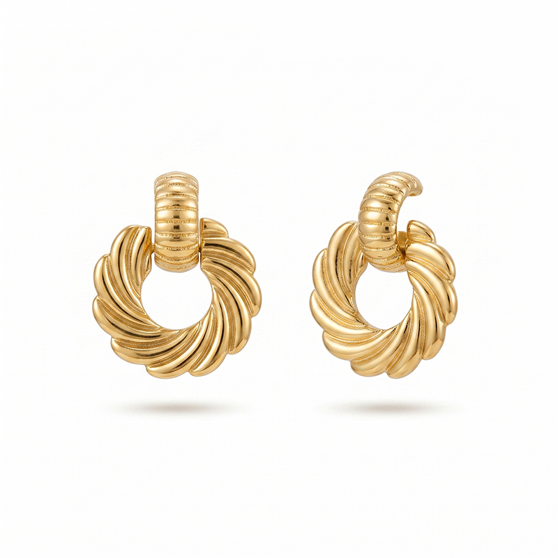 Vintage Elegant High-quality Stainless Steel Women's Geometric Circle Wreath Earrings from KSLY