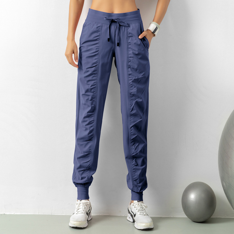 Fashion Casual Sports Pants For Women Loose Legs Drawstring High Waist Trousers With Pockets Running Sports Gym Fitness Yoga Pants Navy - Shop at LoveMi