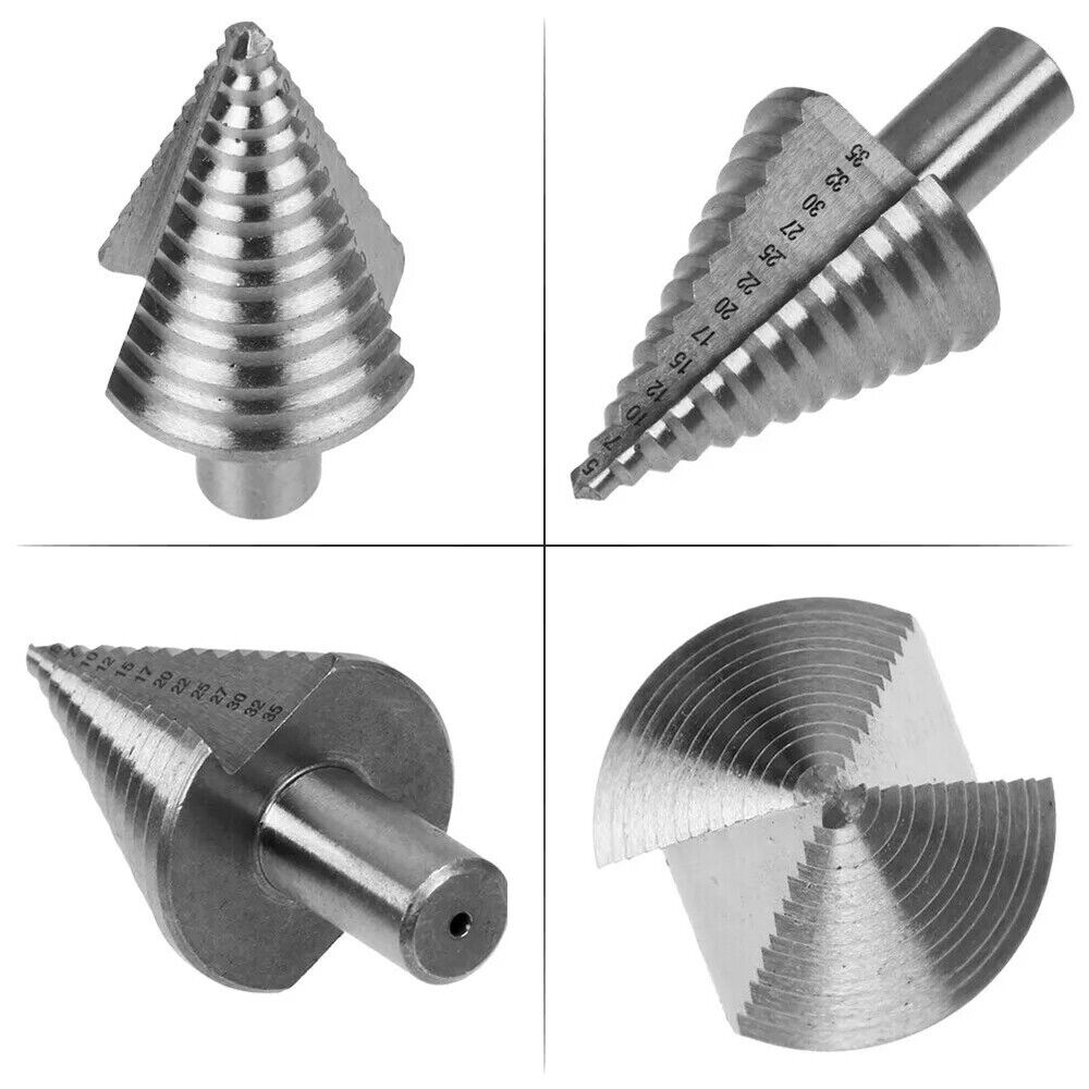 5-35mm 13 Step Titanium Spiral Groove Conical Cone Drill HSS Bit Set Hole Cutter — image 6
