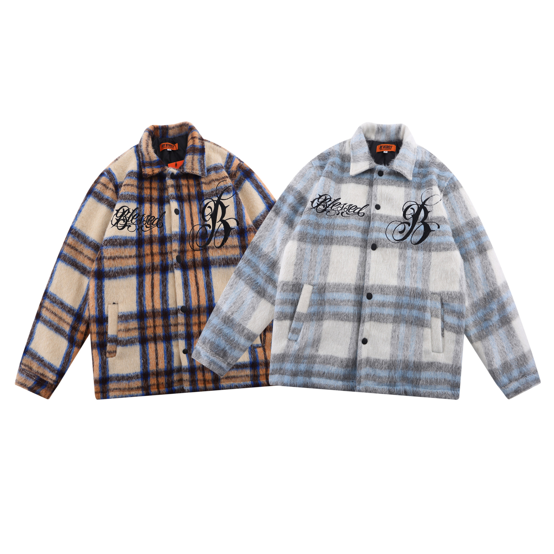 Vintage Embroidered Striped Shirt Jacket For Autumn And Winter Couples