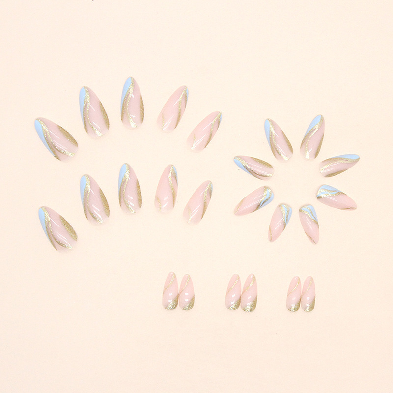 Blue Ripple Glitter Almond Wear Nail Tips - Image 5