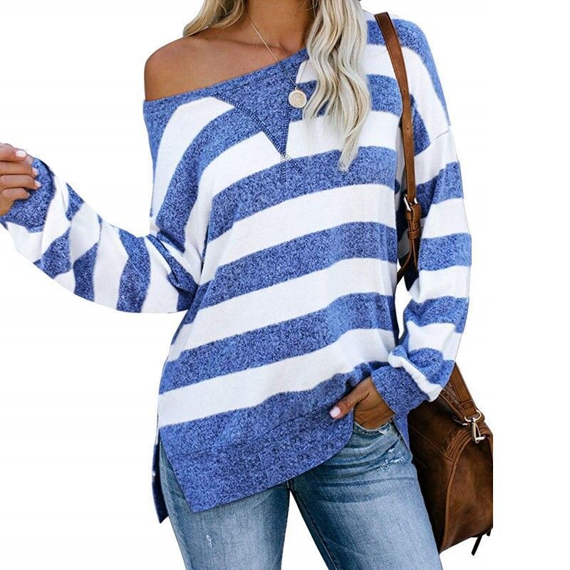 Title 4, Casual Loose Colorblock Striped Long Sleeve Wom...