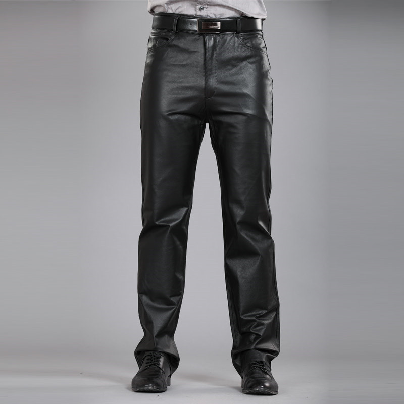 Men's Genuine Leather Straight Slim Fit Trousers Thickened And Warm