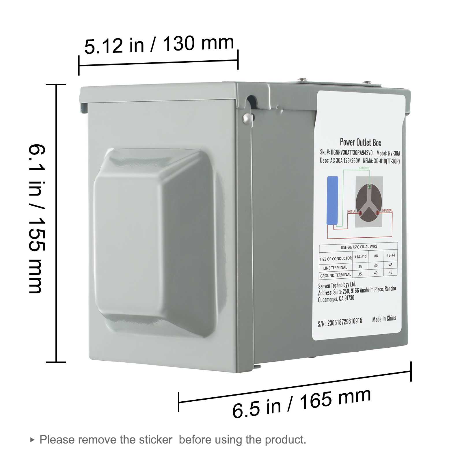 VEVOR 30 Amp RV Power Outlet Box, 125 250 Volt, Enclosed Lockable Outdoor RV Receptacle Box, NEMA TT 30R… image 4