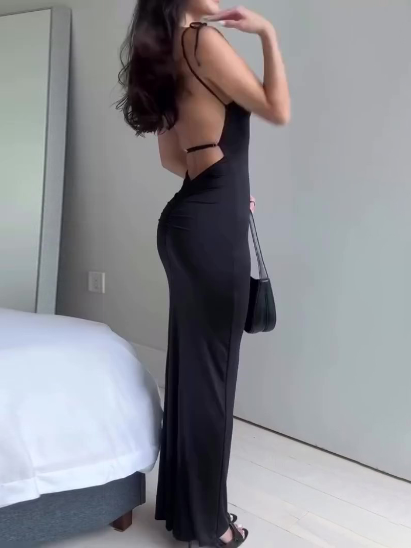 Black Slant Neck Backpack Maxi Dress