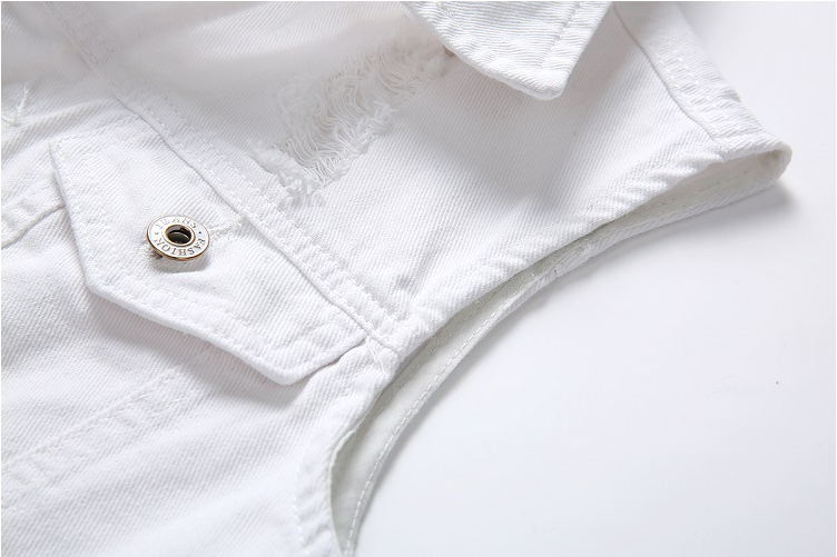 Title 7, Casual witte denim vesten met gaten en zakken. ...