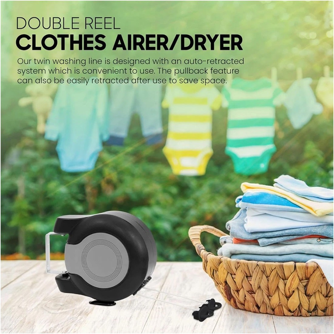 30m Retractable Clothes Reel Double Washing Line Wall Mounted Outdoor Drying Hot