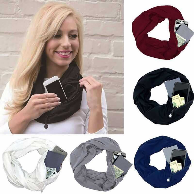 Autumn And Winter Solid Color Couple Warm Scarf Zipper Storage Convenient