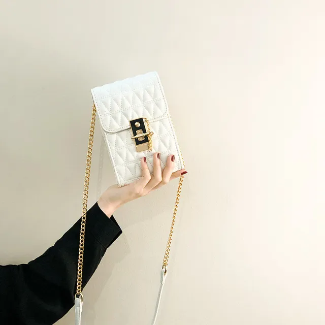 Mini Bag Female Ins Wild Diamond Chain Shoulder Messenger Bag Net Red Mobile Phone Bag White - Shop at LoveMi