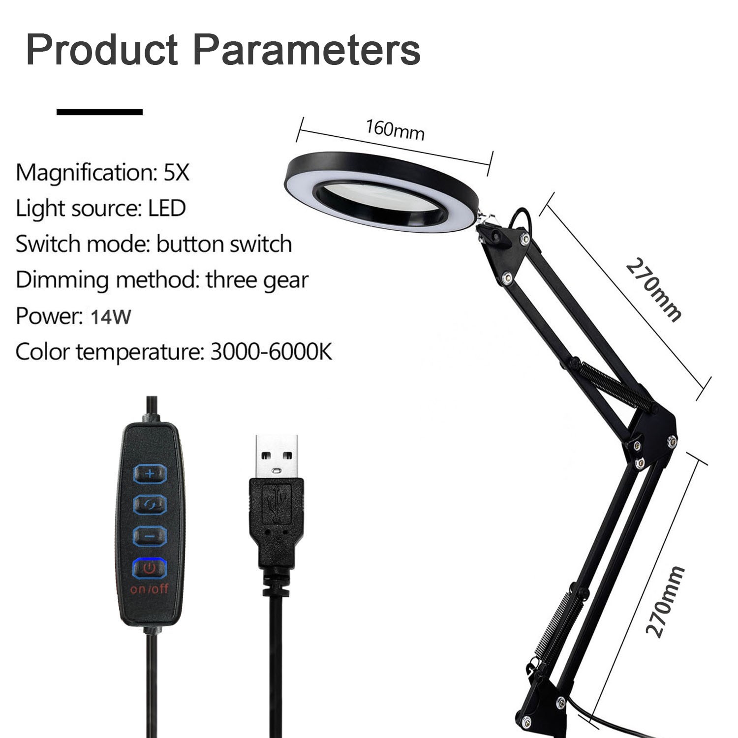5X Magnifying Glass Lamp Clip-on Desk Table 14W LED Ring Light 3 Colour Modes — image 5