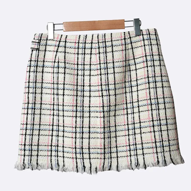 Xiaoxiang Style Pattern Stitching Ladies Skirt White - Shop at LoveMi