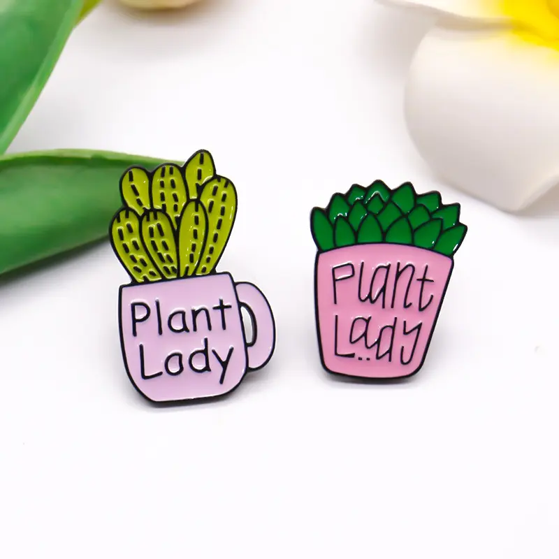 Brooch Cactus Potted Plant Lady Badge