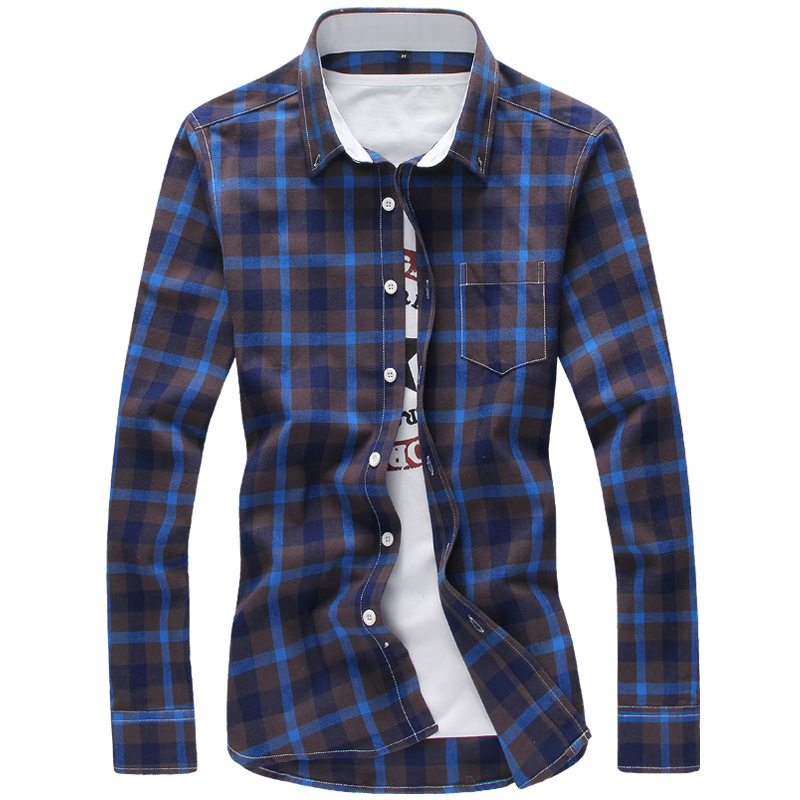 Title 2, Fashion Plaid Slim Long Sleeve Lapel Shirt