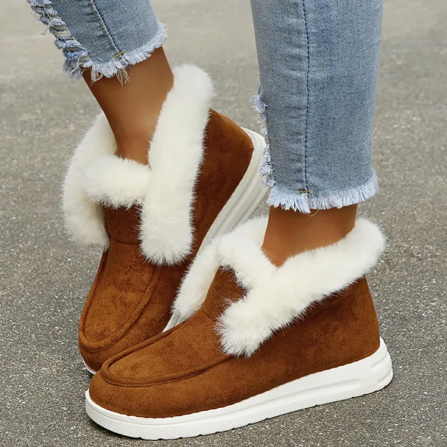 Snow Boots Warm Winter Shoes Plush Fur Ankle Boots Women Brown - Shop at LoveMi