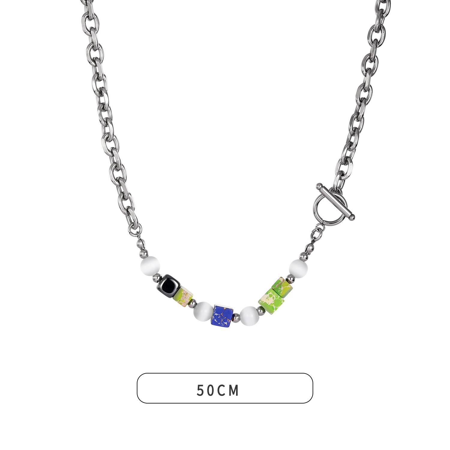 Colored Stone Square Cat's Eye Black Gallstone Necklace