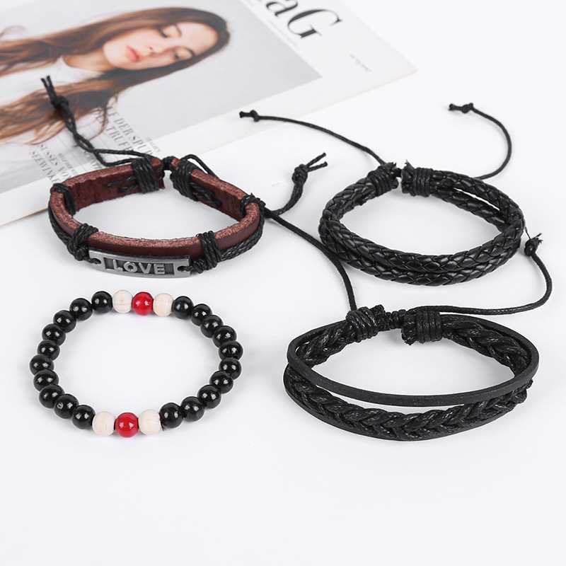 Title 2, New Four-piece Set Leather Bracelet LOVE Set Me...