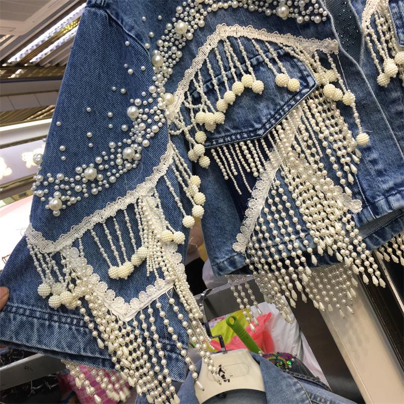 Title 3, Heavy Industry Nail Pearl Tassel Denim Jacket