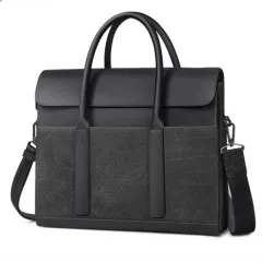Men's Briefcase Cowhide Computer Messenger Business Bag - Black - View 1