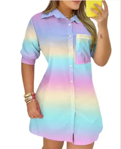 Tie-Dye Contrast Blouse With Pocket Buttons - Iridescent - View 1