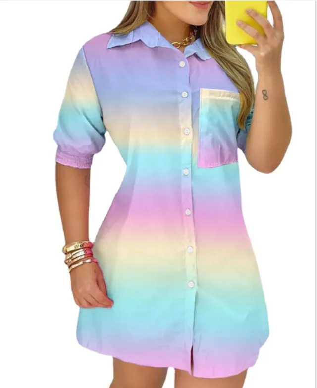 Tie Dye Contrast Blouse With Pocket Buttons Iridescent - Shop at LoveMi