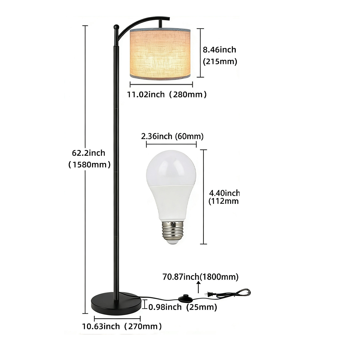 Floor Lamp Free Standing Light With Bulb Linen Shade Remote Control Bedroom