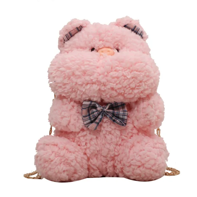 Winter Check Plush Bunny Bear Pillow Bag Pink - Shop at LoveMi