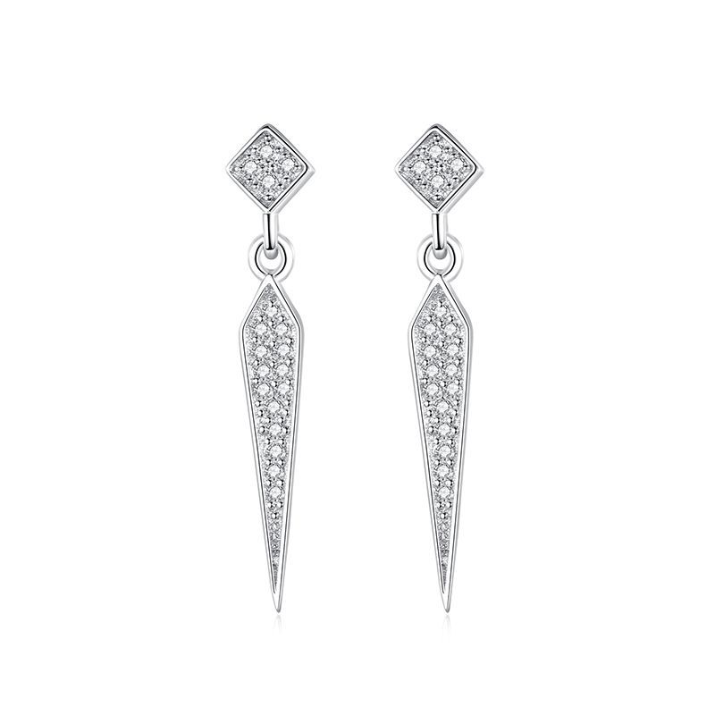Women's Sterling Silver Geometric Stud Earrings With Diamonds