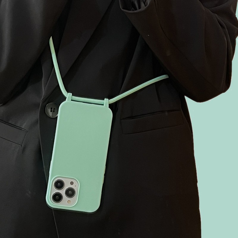 Mint Green Diagonal Strap Lanyard Mobile Phone Case - Image 4