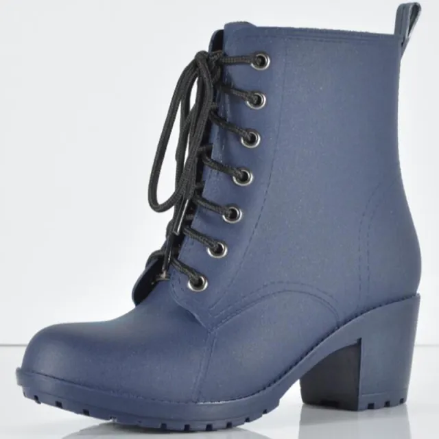 Mid tube Warm And Frosted High heeled Martin Rain Boots Blue - Shop at LoveMi