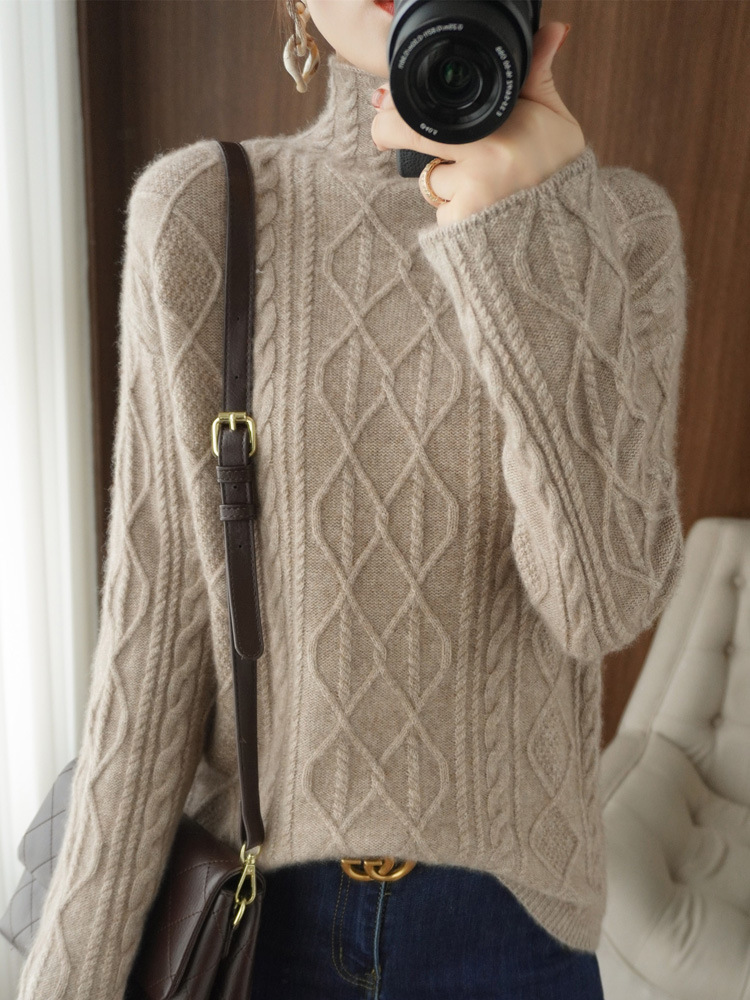 Cardigan Turtleneck Pullover Solid Color Thick Knitted Sweater