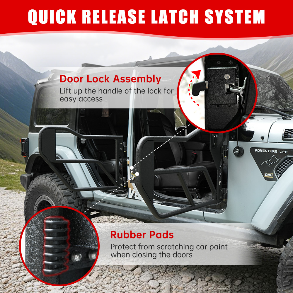 Tube Doors With Side View Mirror For 2018-2025 Je Ep Wrangler JL JLU And Gladiator JT 4-Doors - Includes 4XE 4-piece Set Off Road Summer Trail Adventure