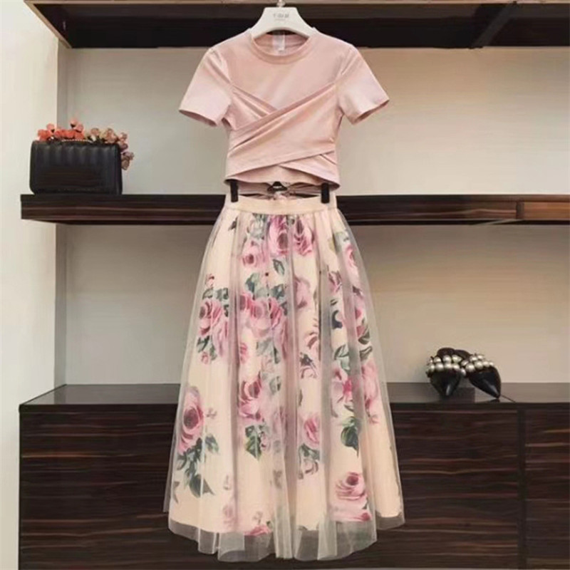 Korean Version Of Printed Mesh Skirt Midi Skirt