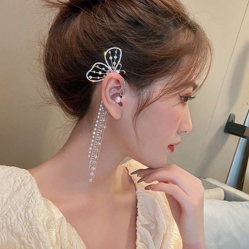 Het Sell Butterfly Tassel Female New Pearl Earrings