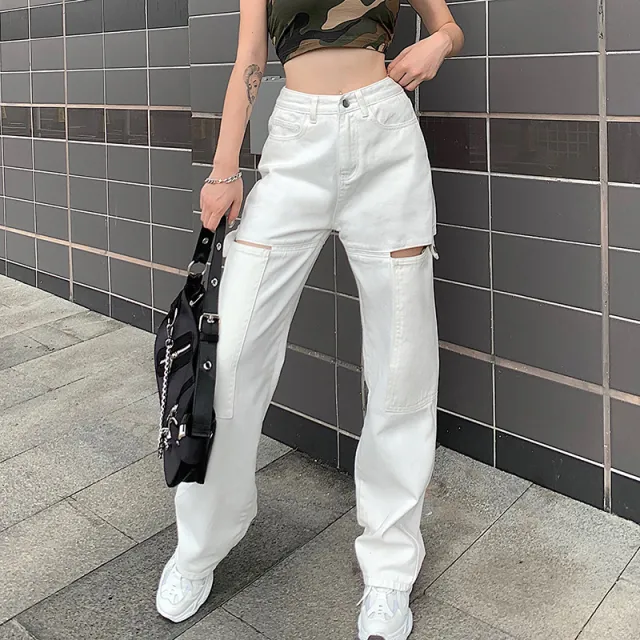 High Waist Slim Straight Wide Leg Casual Jeans White - Shop at LoveMi