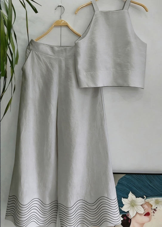 Simple Two-piece Set Of Suspender Wide-leg Pants For Women