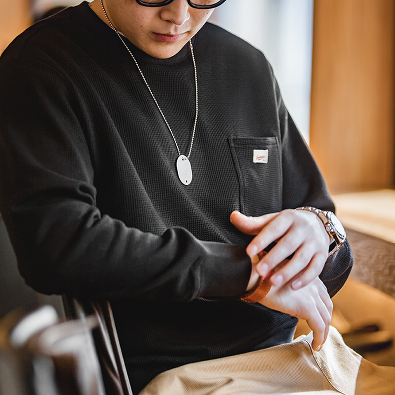 Waffle Crew Neck Long Sleeve T-Shirt Knit Sweatshirt