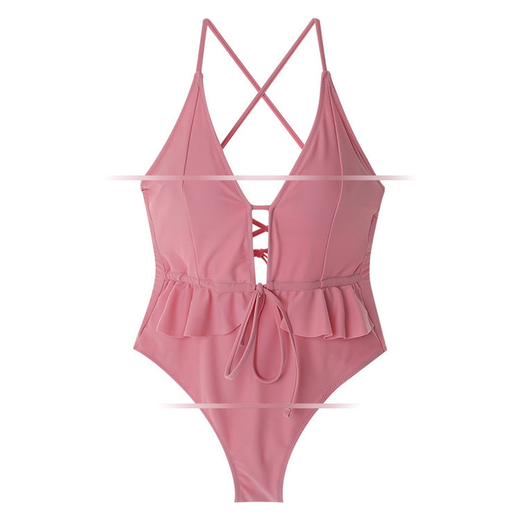 Sweet Solid Color Ruffled Straps Sexy Backless Swimwear Hot Spring