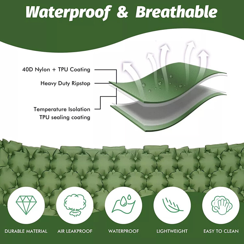 Inflatable Double Camping Mat Ultralight Air Bed Sleeping Mattress & Pillow New