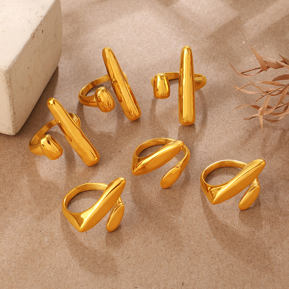 Light Luxury Gold Irregular Geometric Ring, 18K Gold Plated Stainless Steel, Vintage High-End Open Ring