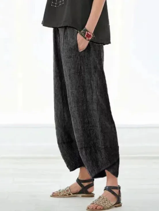 Women's New Solid Color Pocket Cotton And Linen Casual Pants Black - Shop at LoveMi