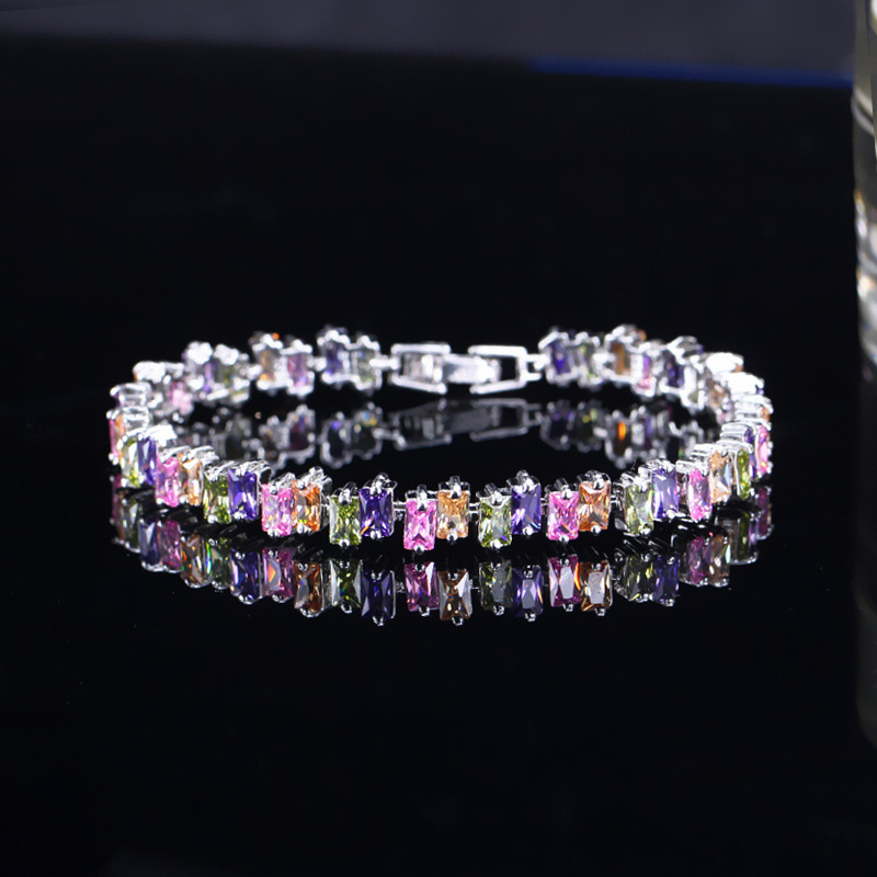 Title 2, Square Blue Purple Transparent Zircon Bracelet