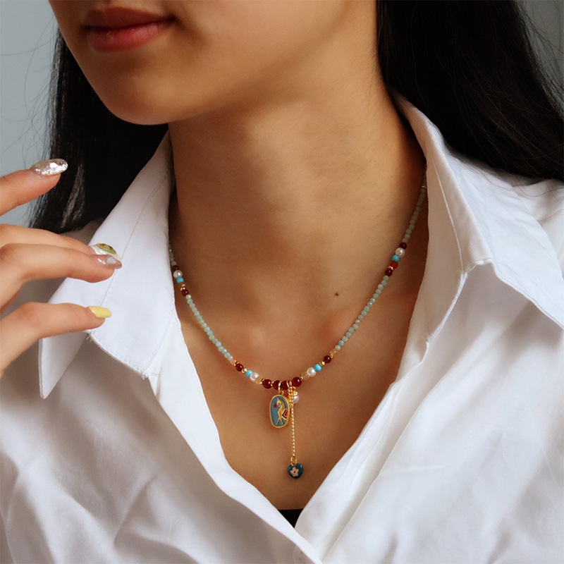 New Chinese Style Fashionable Retro Colored Drip Oil Horse Year Necklace
