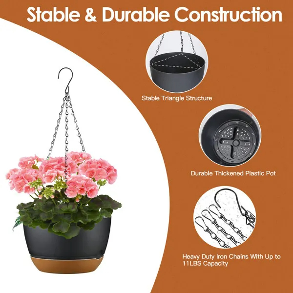4 Pcs Minimalist Style Hanging Planters With 9.64-inch Diameter, Drainage Holes, And Removable Self-Watering Tray, Suitable For Medium-Sized Plants And Flowers No Shipments On Weekends