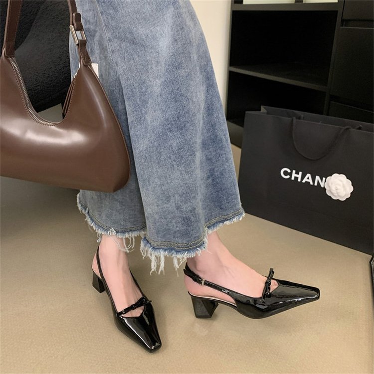 Women's Silver French Style Block Heel Sandals, 2025 New Arrival, Elegant Closed Toe Summer Shoes, Unique Designer Heels For Women