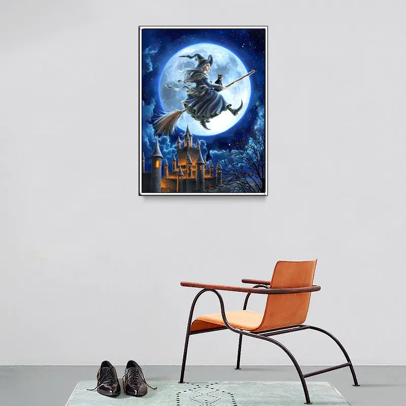 5diy Full Diamond Painting Flying Witch Home