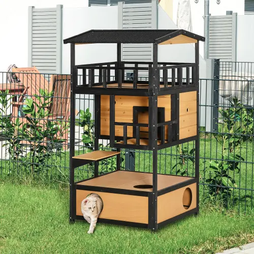 Wooden Outdoor Cat House, Wild Shelter Kitten