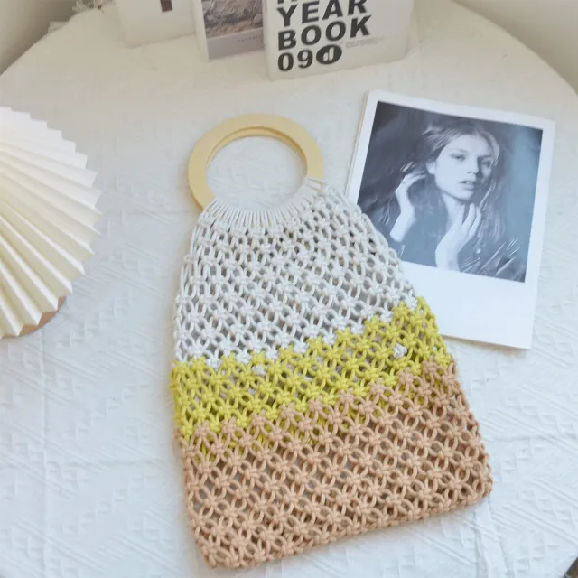 New Coarse Cotton Rope Woven Bag Handbags Women Fashion Casual Vacation Beach Tote Bag Simple Straw Shoulder Bags Summer Personality Sense Of Luxur... Yellow - Shop at LoveMi