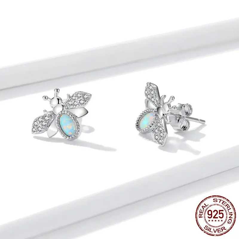 Little Bee Ear Studs European And American Trend White Gold Plated Insect Earrings