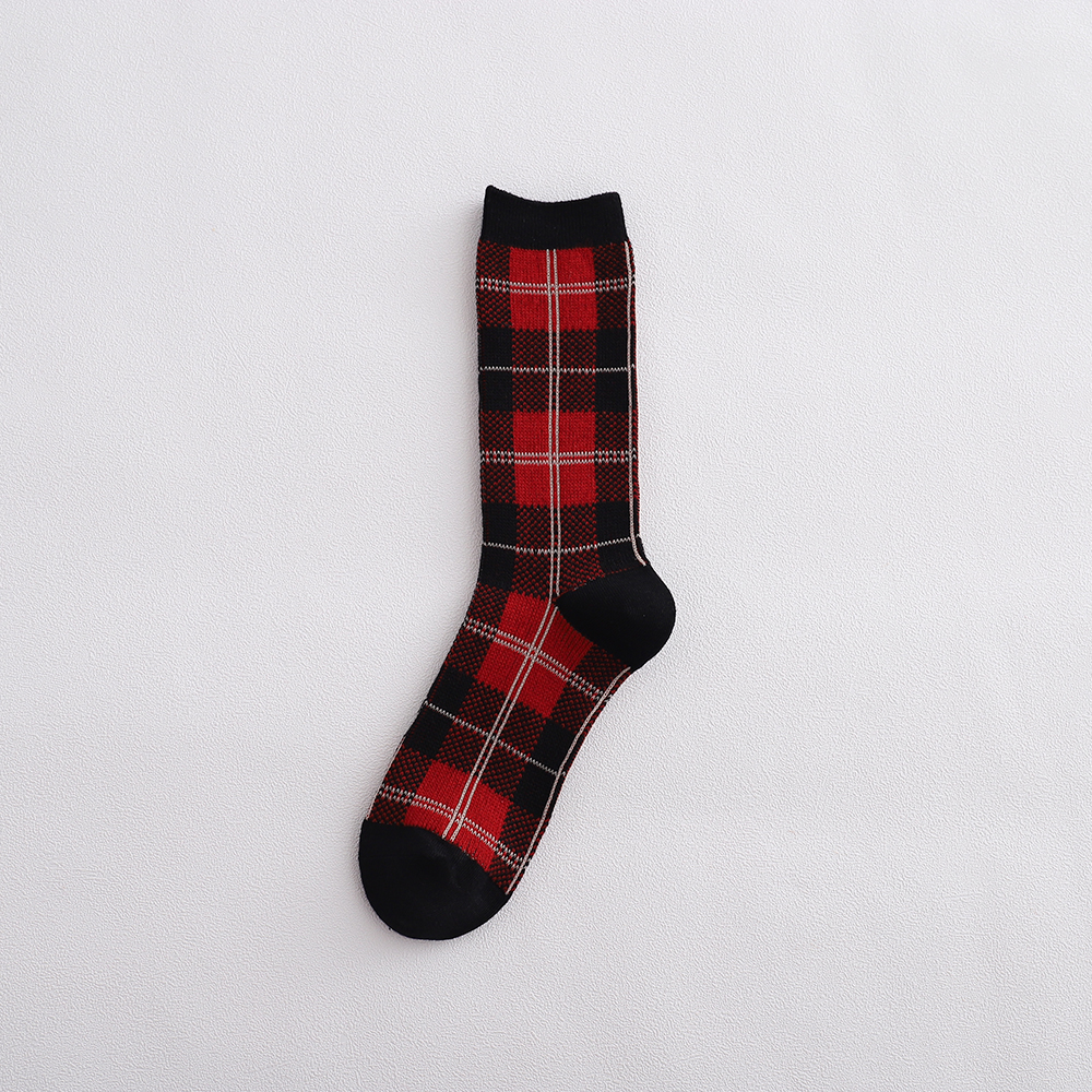 Socks Women's Tube Retro British Checkered  Long Tube Pile Stockings