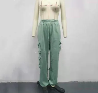 Independent Station Autumn Winter Multi pocket Overalls Women's High Waist Loose Casual Pants Green - Shop at LoveMi